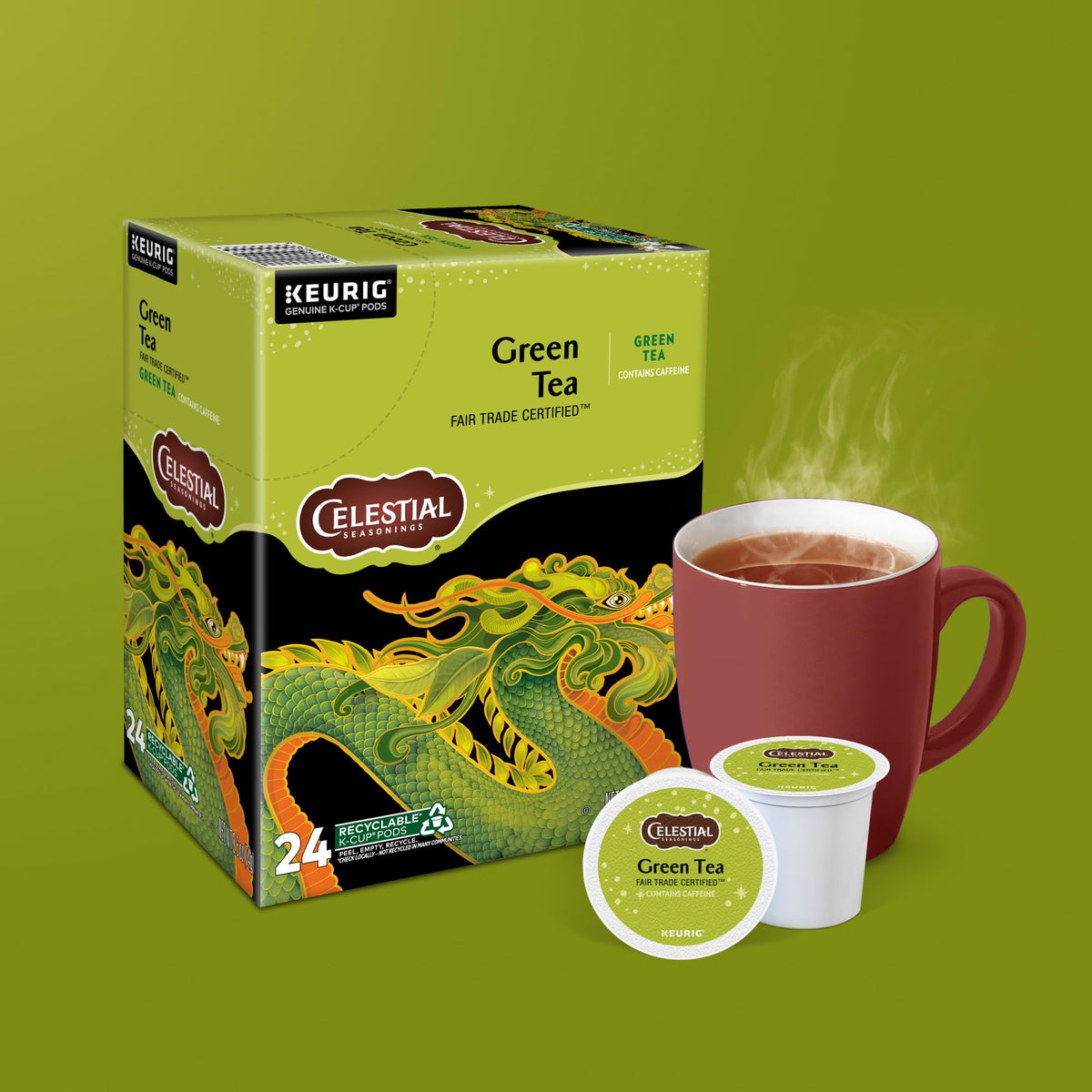 Celestial Seasonings Green Tea K-Cup Pods – 96 Count, Fair Trade, Recyclable