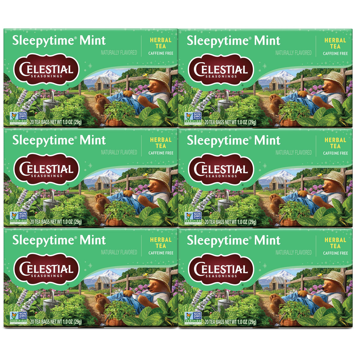 Celestial Seasonings Sleepytime Mint Herbal Tea — Caffeine-Free Sleep Tea, 20 Bags per Box, Pack of 6