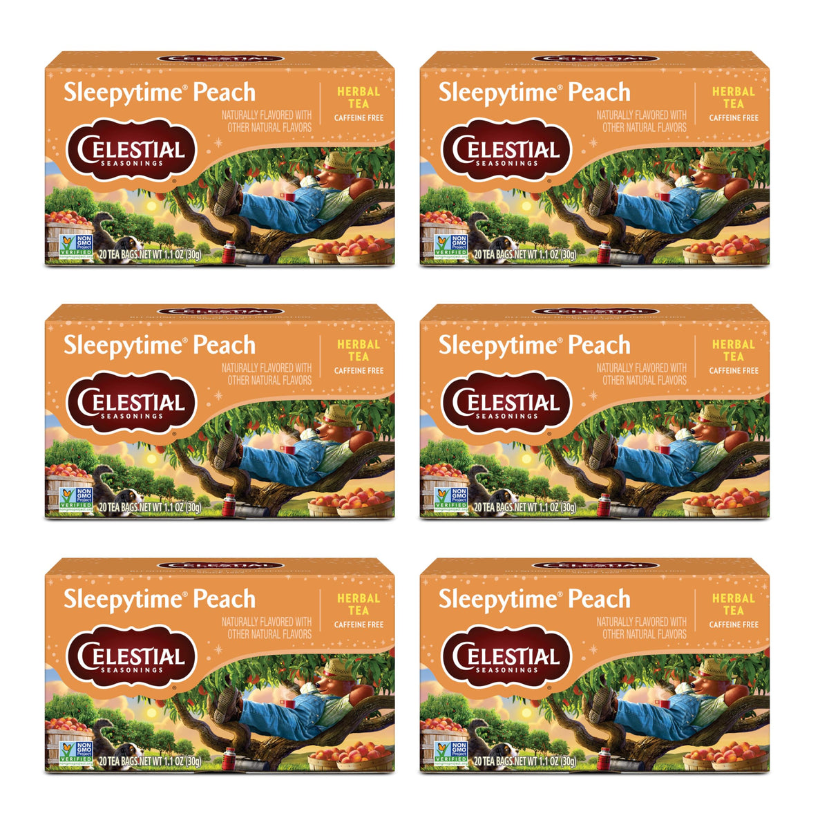 Celestial Seasonings Sleepytime Peach Herbal Tea – Caffeine-Free Sleep Tea, 20 Tea Bags Per Box, Pack of 6