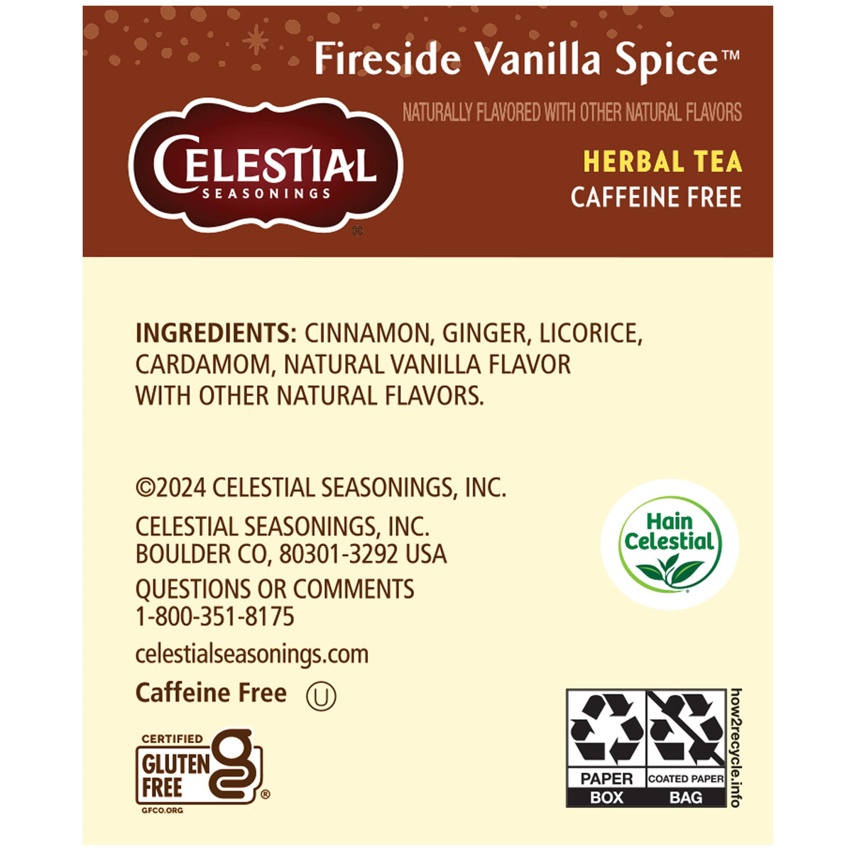Celestial Seasonings Fireside Vanilla Spice Herbal Tea – Caffeine Free, 6-Pack
