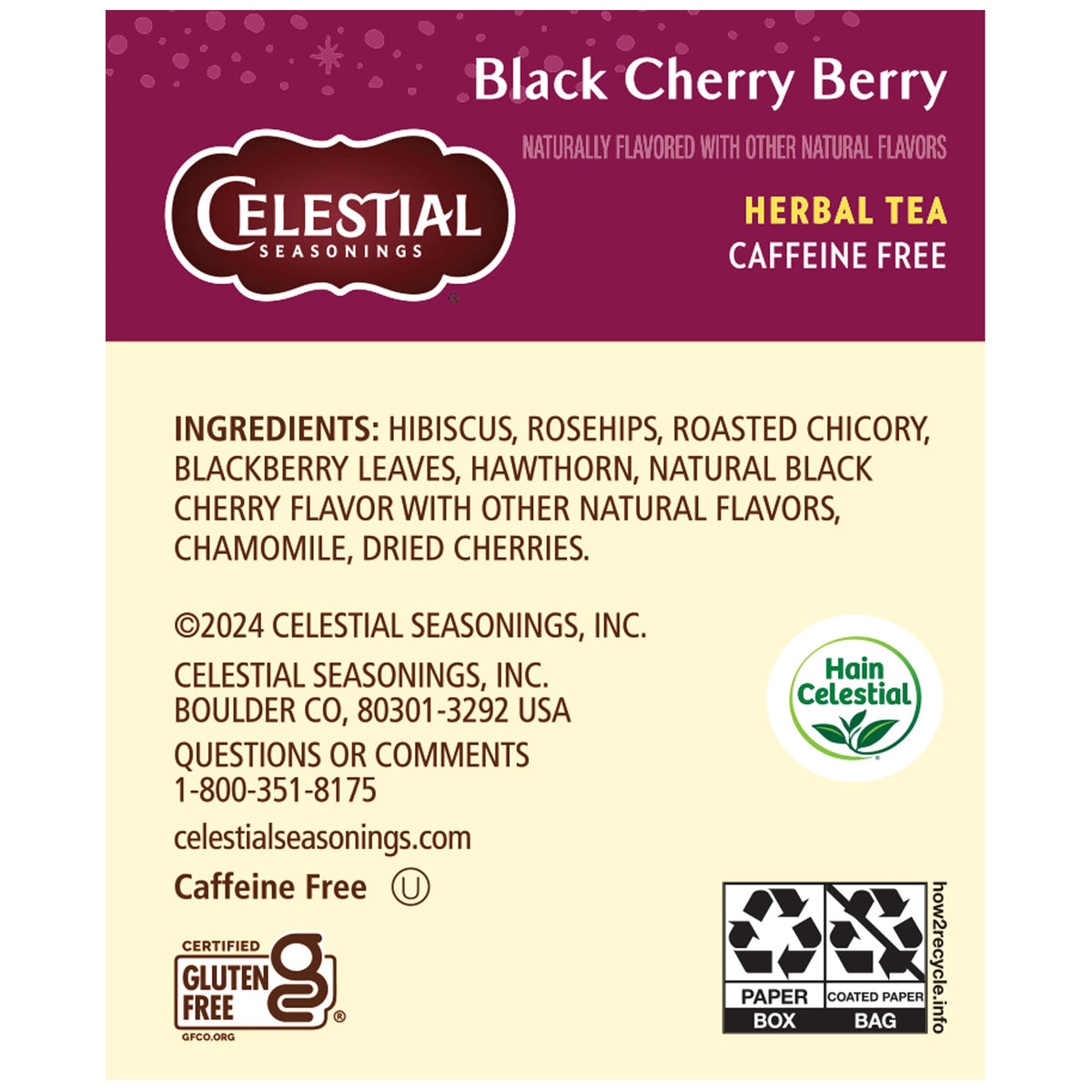 Celestial Seasonings Black Cherry Berry Herbal Tea - 6 Pack, Caffeine Free