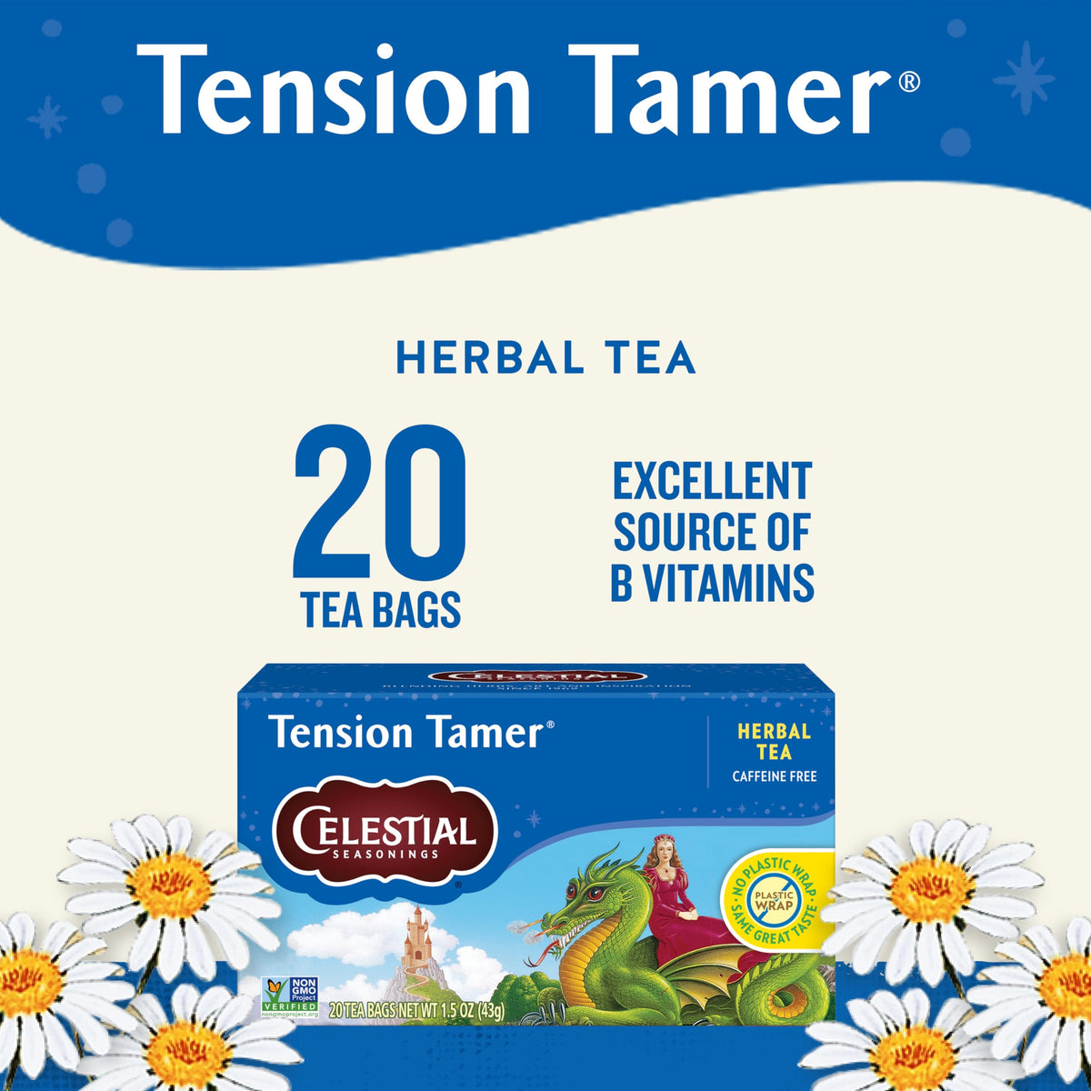Celestial Seasonings Tension Tamer Herbal Tea - Caffeine Free, 20 Tea Bags (Pack of 6) | Calming Peppermint, Ginger & Lemon