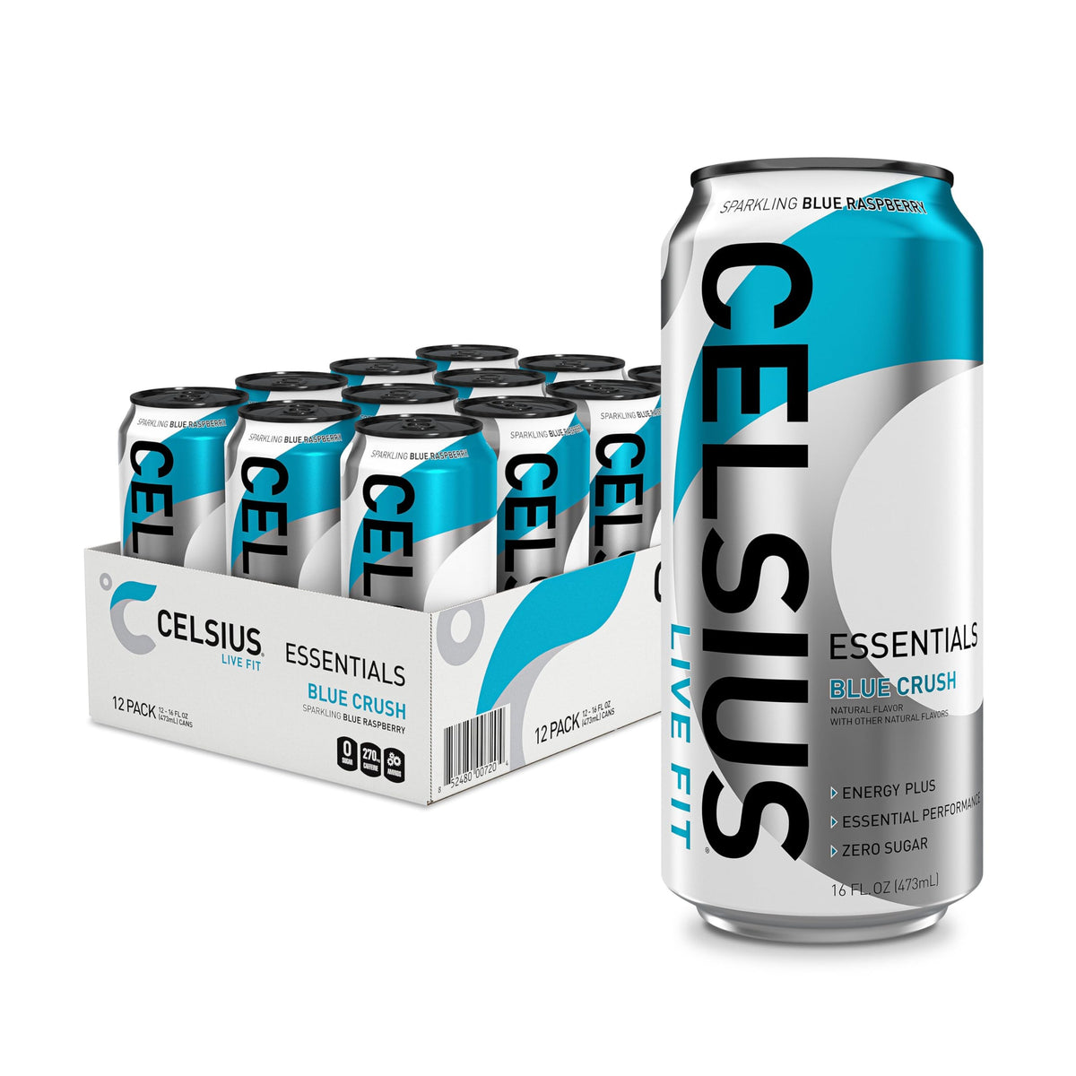 CELSIUS ESSENTIALS Sparkling Blue Crush – Sugar Free Performance Energy Drink, 16 Fl Oz (Pack of 12)
