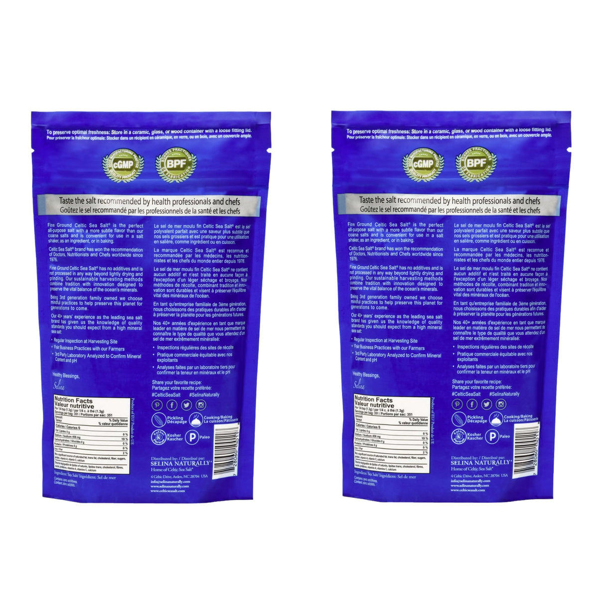 Celtic Sea Salt Fine Ground – Unrefined Mineral Salt, 2 Pack (1 lb Each) | GMP Certified