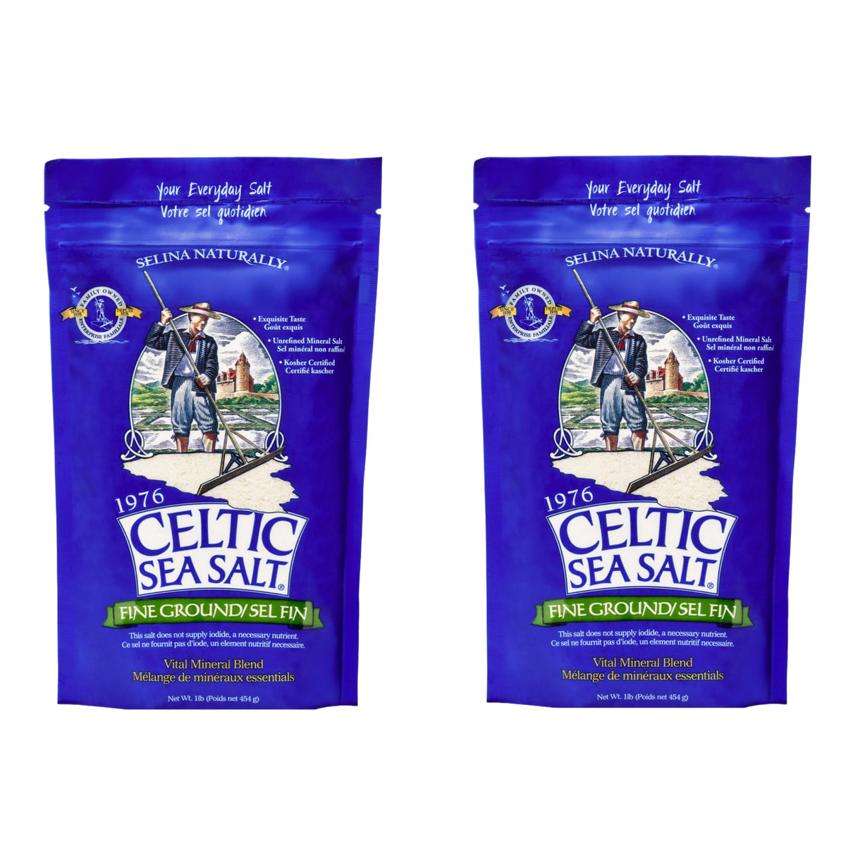 Celtic Sea Salt Fine Ground – Unrefined Mineral Salt, 2 Pack (1 lb Each) | GMP Certified