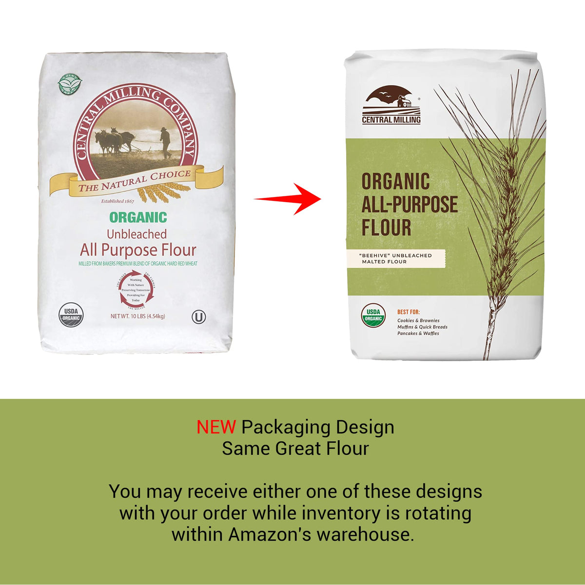 CENTRAL MILLING 100% Organic All-Purpose Unbleached White Flour - 10 lb