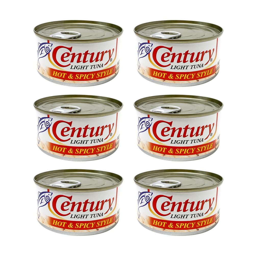 Century Tuna Hot & Spicy Flaked Light Tuna in Oil — High Protein & Omega-3 DHA (Pack of 6)