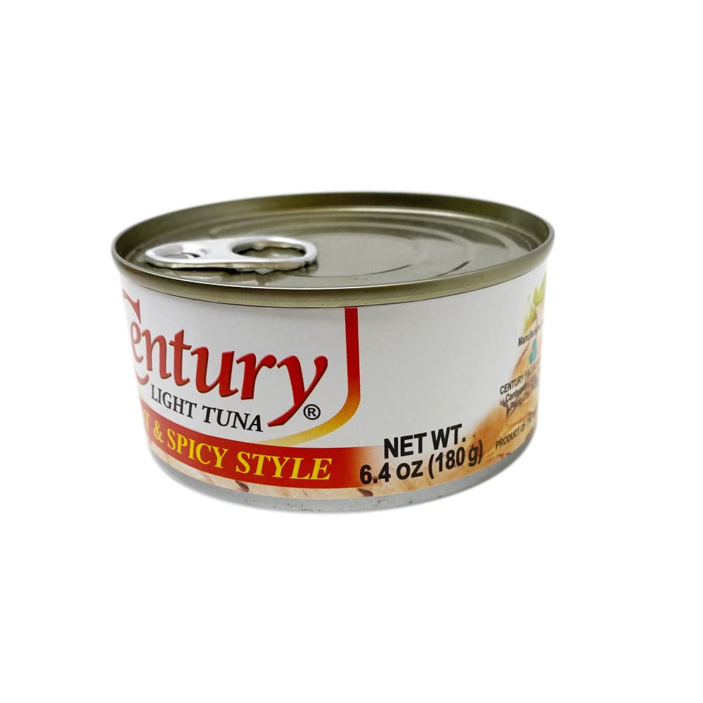 Century Tuna Hot & Spicy Flaked Light Tuna in Oil — High Protein & Omega-3 DHA (Pack of 6)