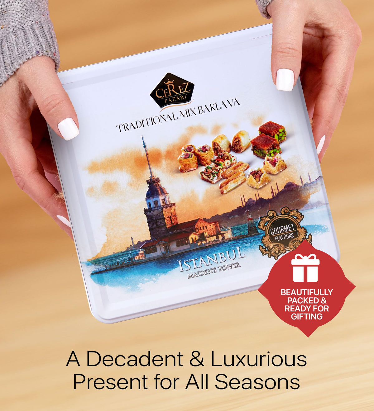 Cerez Pazari Baklava Gift Set – Turkish Nut & Spice Pastry Gift Box, 45–48 Pieces, 1.32 lb