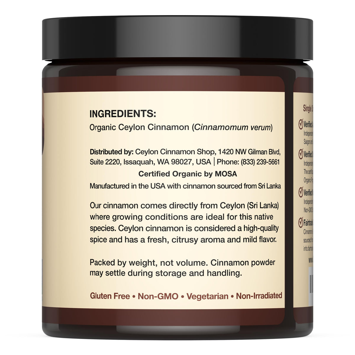 Ceylon Cinnamon Shop Organic Ceylon Cinnamon Powder - 8 oz, 100% Certified