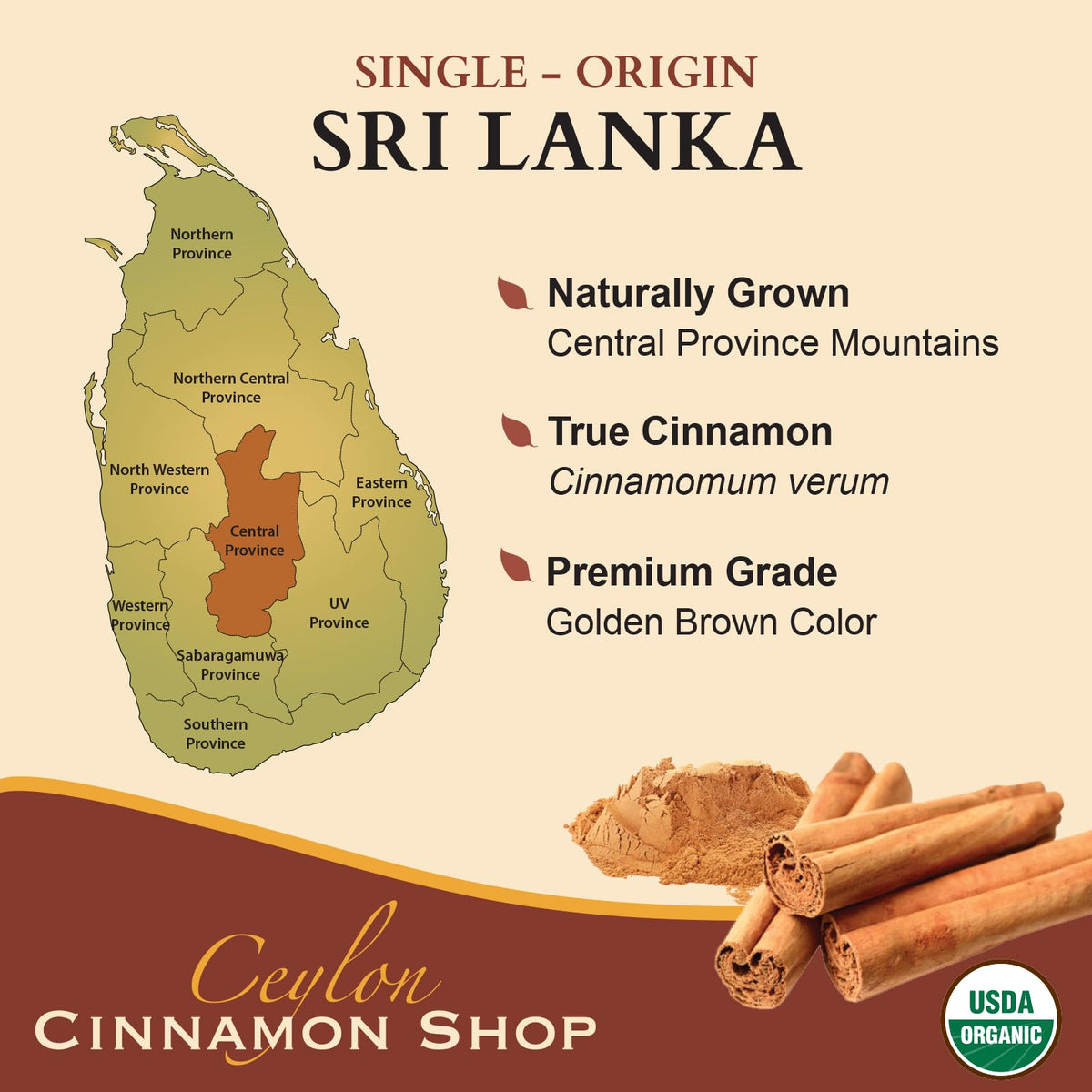 Ceylon Cinnamon Shop Organic Ceylon Cinnamon Powder - 8 oz, 100% Certified