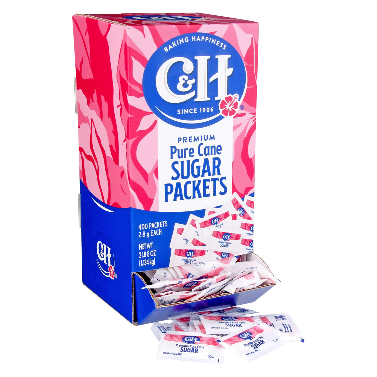 C&H Premium Pure Cane Sugar Packets – 400 Count, 0.10 oz, Non-GMO, Dispenser Box