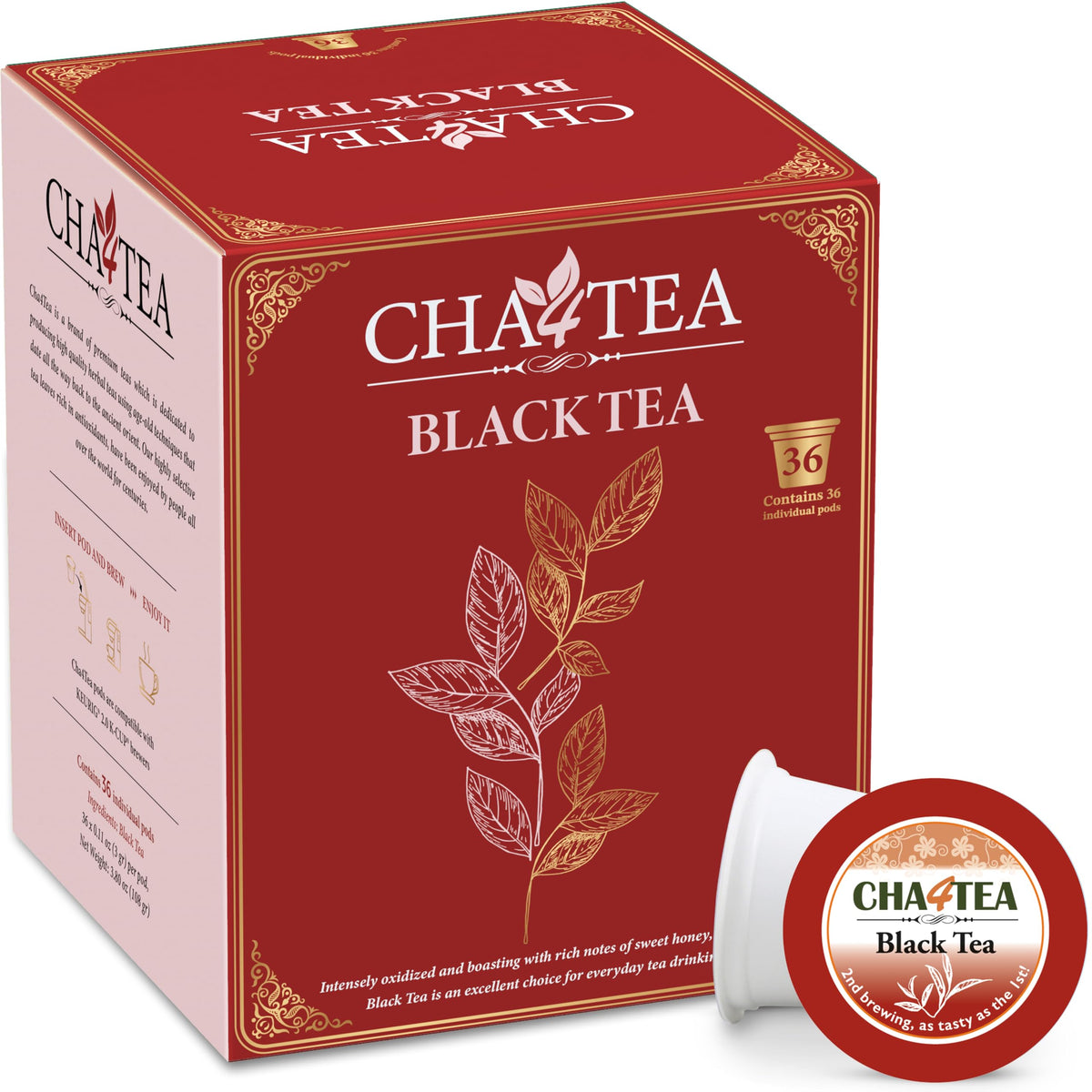 Cha4TEA 36-Count Black Tea Pods for Keurig K-Cup Brewers | Hot or Iced