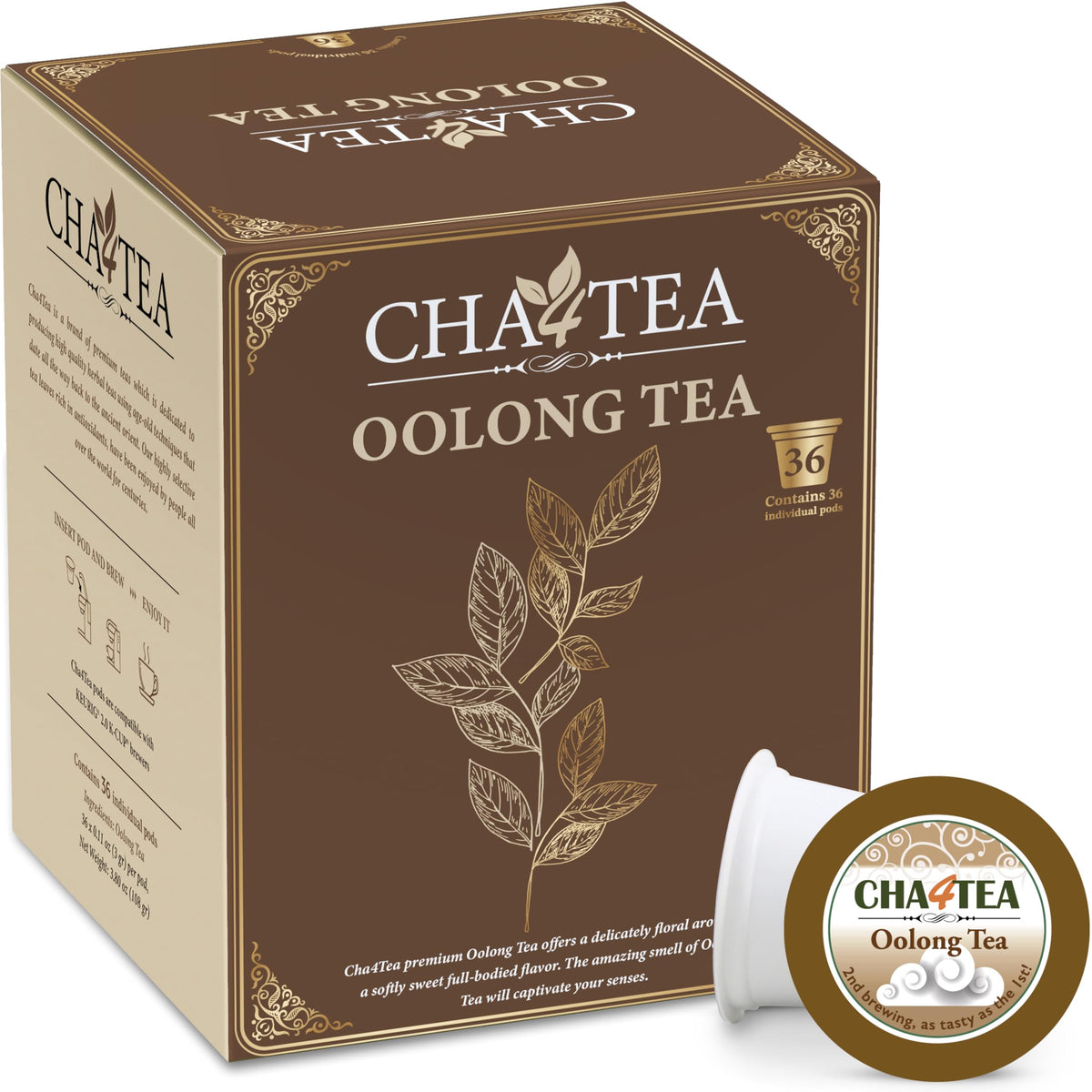 Cha4TEA 36-Count Oolong Tea Pods for Keurig K-Cup Brewers | Natural, No Additives