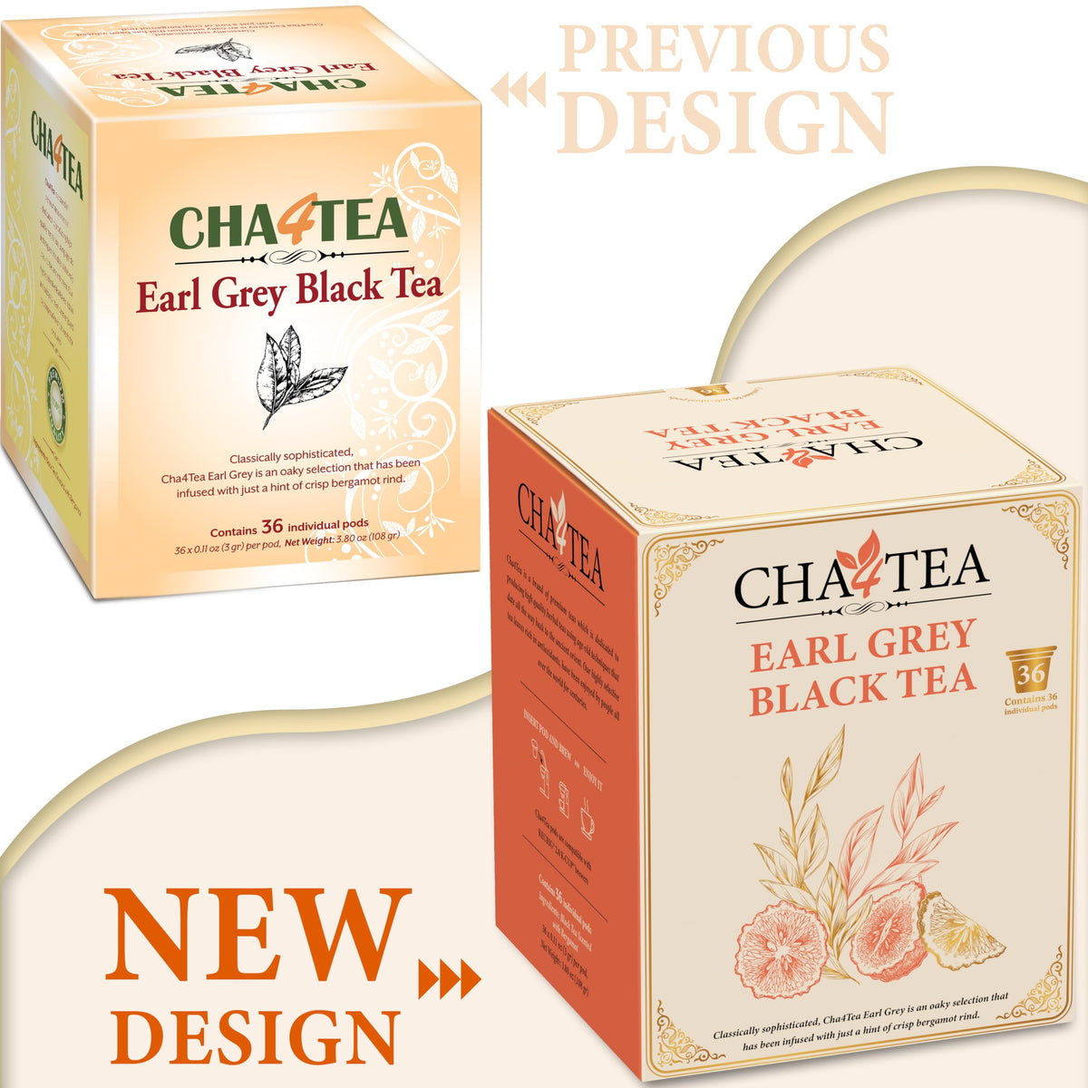 Cha4TEA 36-Count Earl Grey Tea Pods | Keurig K-Cup Compatible, Bergamot Black Tea