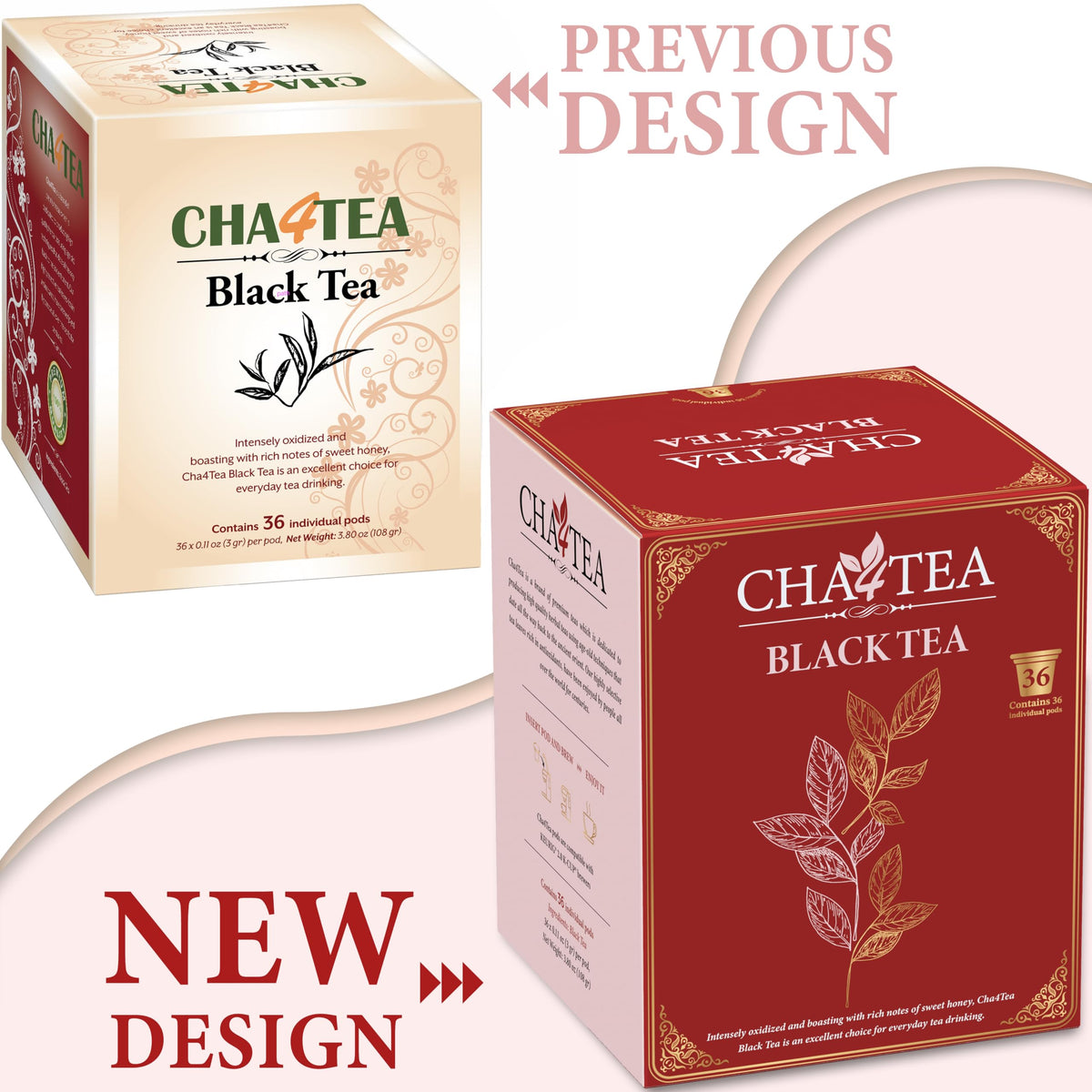 Cha4TEA 36-Count Black Tea Pods for Keurig K-Cup Brewers | Hot or Iced