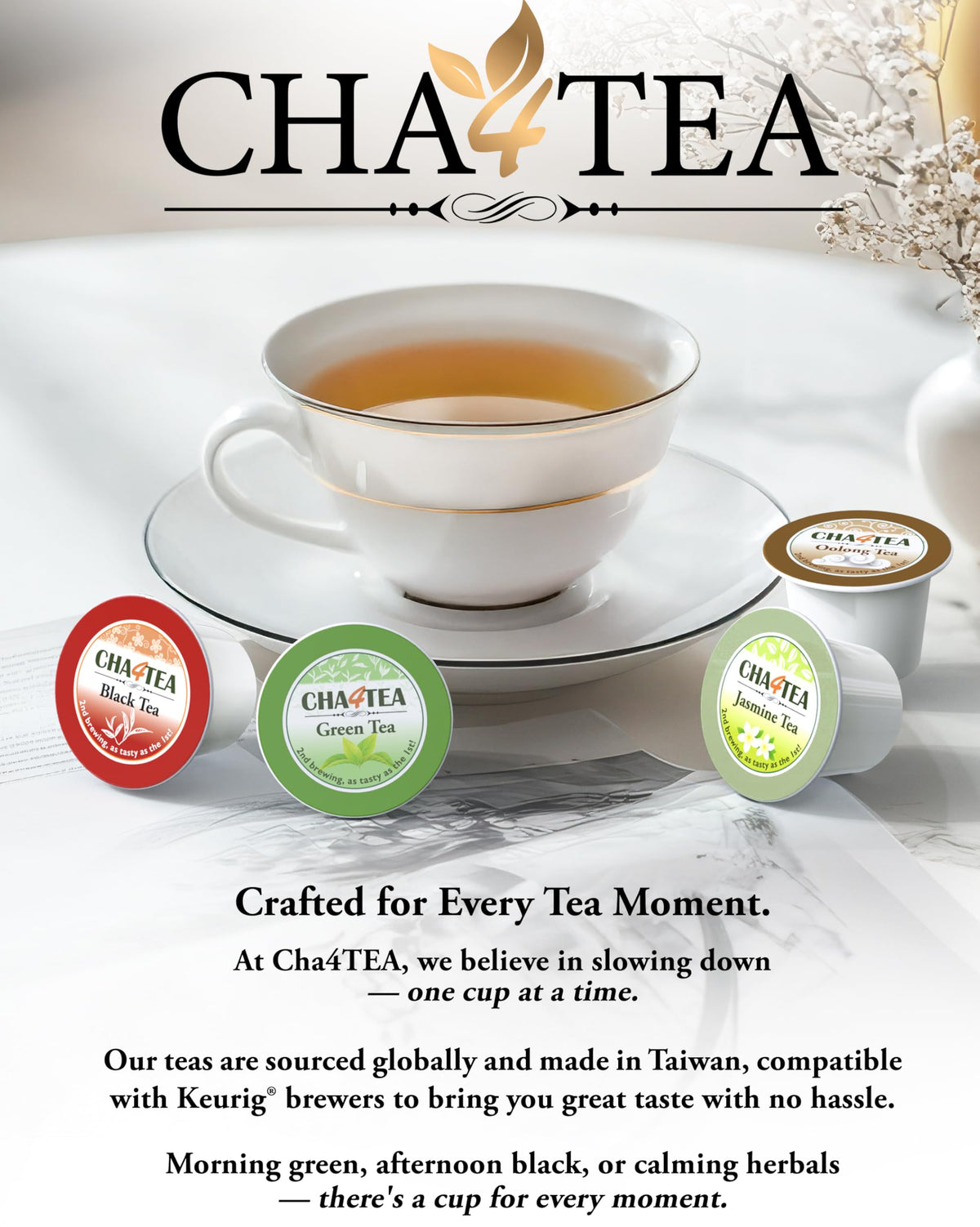 Cha4TEA 36-Count Black Tea Pods for Keurig K-Cup Brewers | Hot or Iced