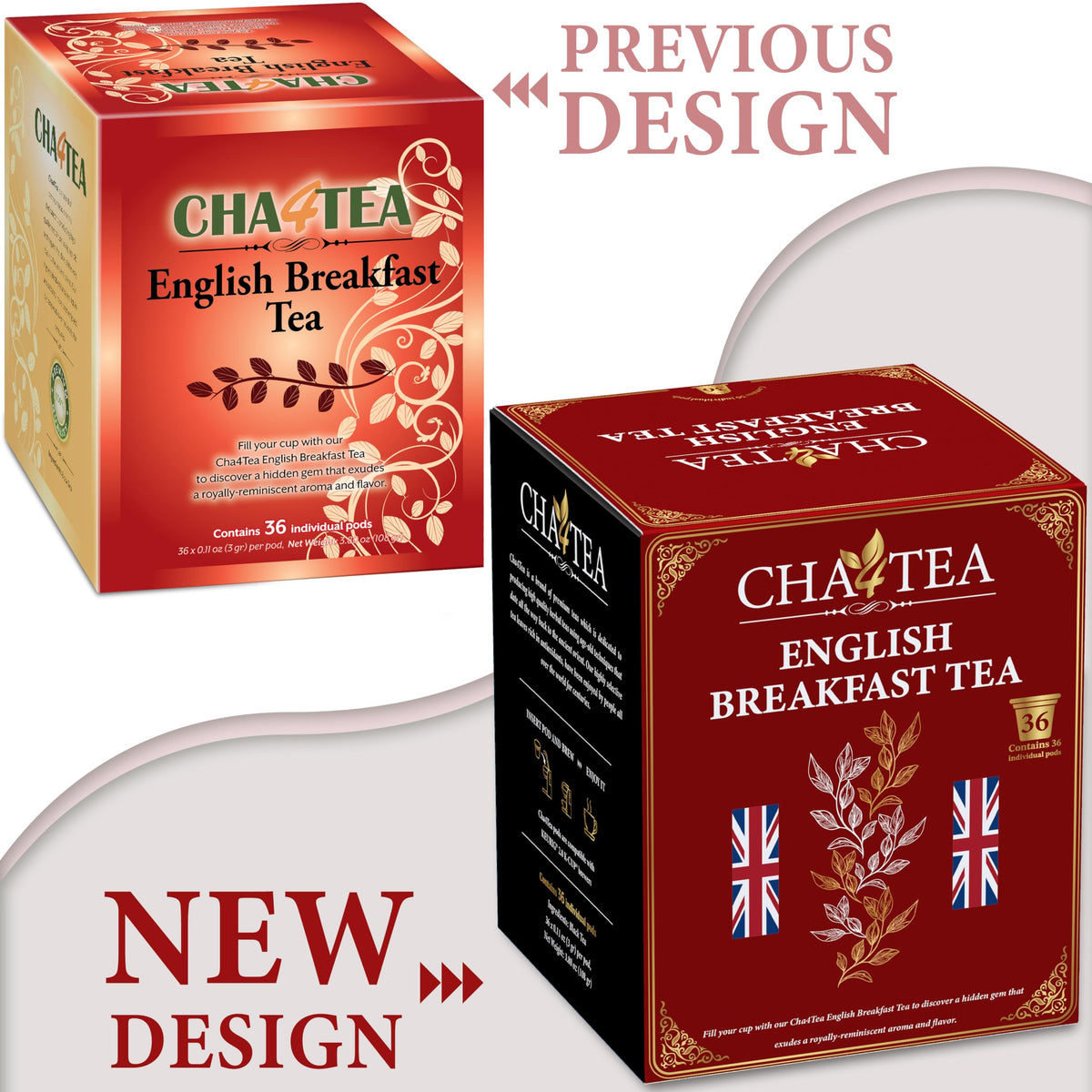 Cha4TEA 36-Count English Breakfast Tea for Keurig K-Cup | Bold, 100% Natural Black Tea