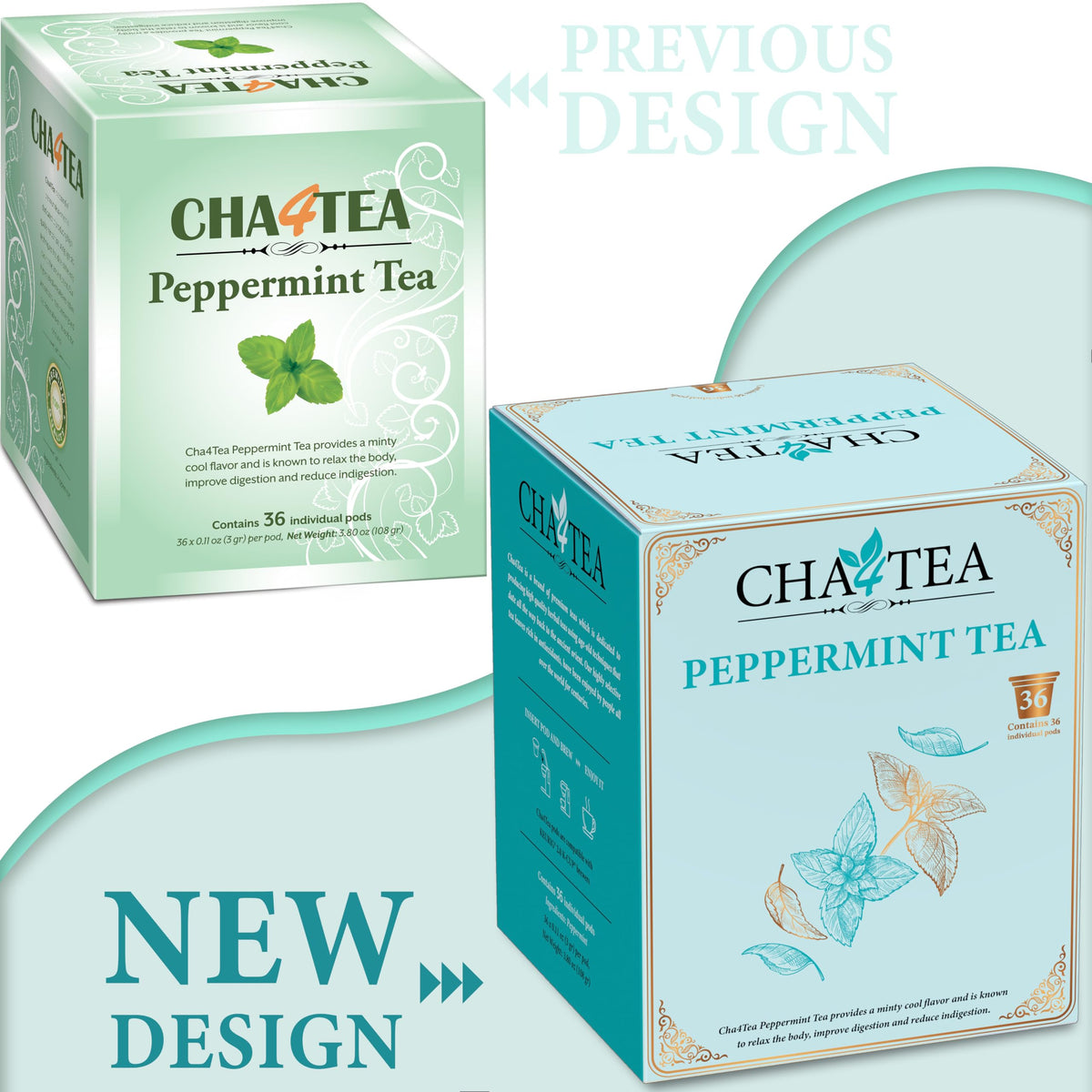 Cha4TEA 36-Count Peppermint Herbal Tea Pods for Keurig Brewers | Caffeine-Free Refresh