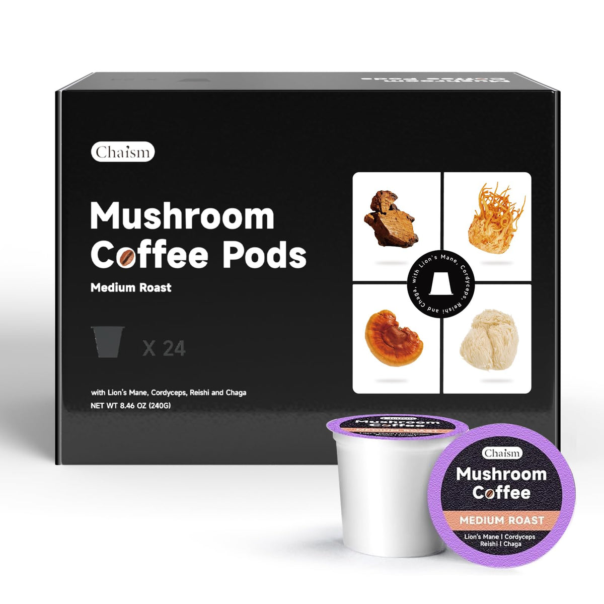 Chaism Mushroom Coffee Pods – Arabic Coffee with Lions Mane, Cordyceps, Reishi & Chaga (Sugar-Free)