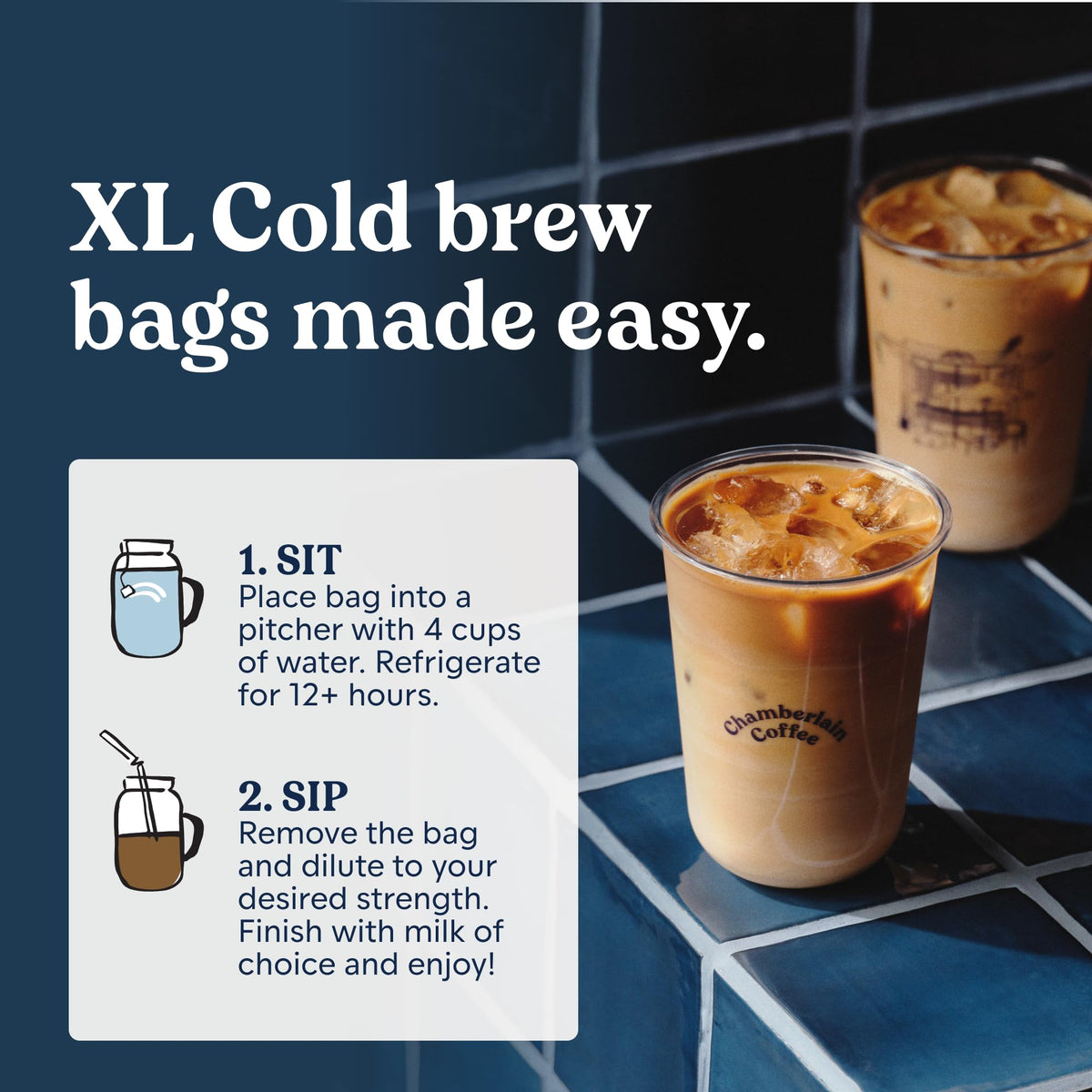 Chamberlain Coffee Organic Vanilla Cold Brew Bags | Premeasured & Ready to Brew | Makes 4 Cups per Bag | 8.5 oz
