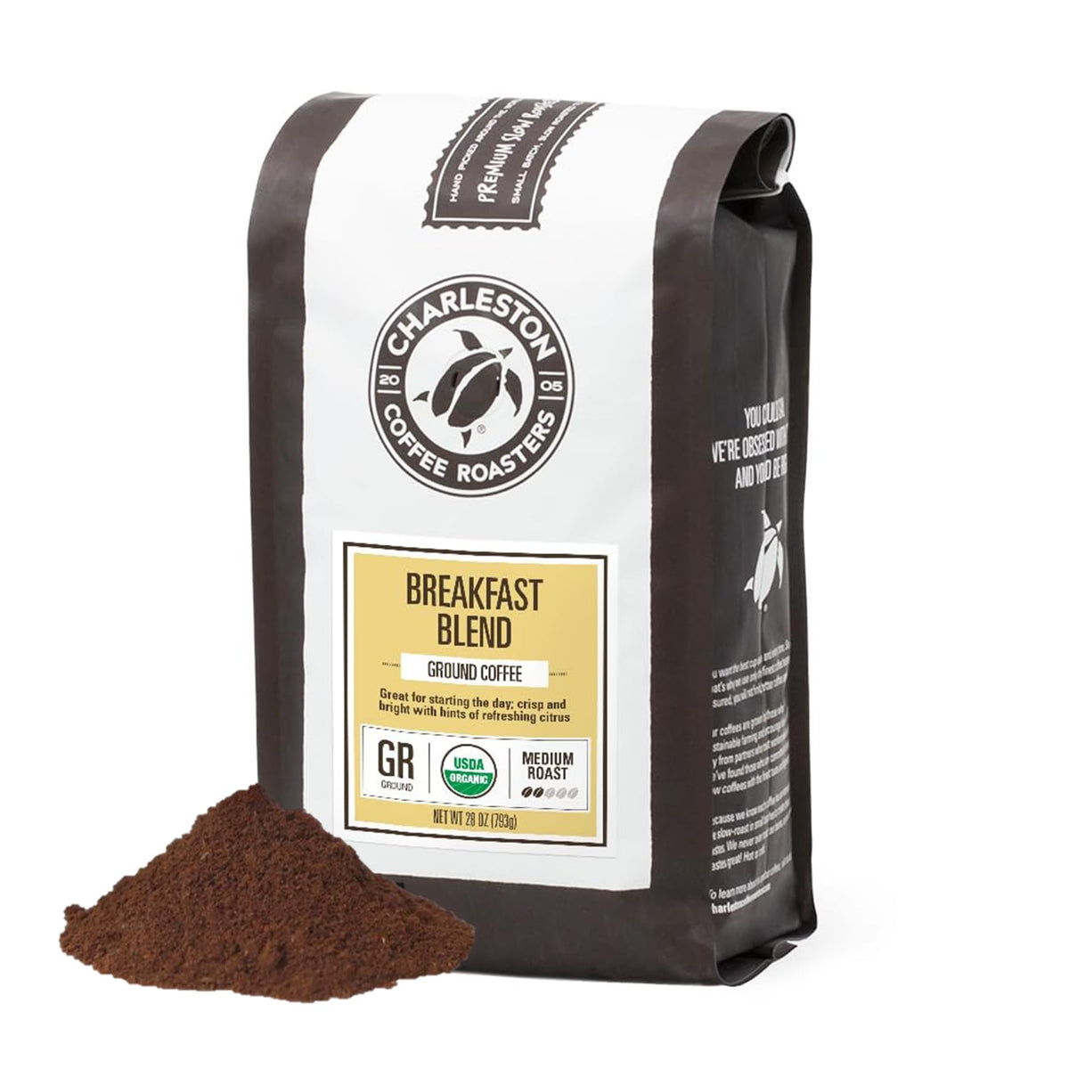 Charleston Coffee Roasters Breakfast Blend | Organic Ground Coffee, Medium Roast 28oz