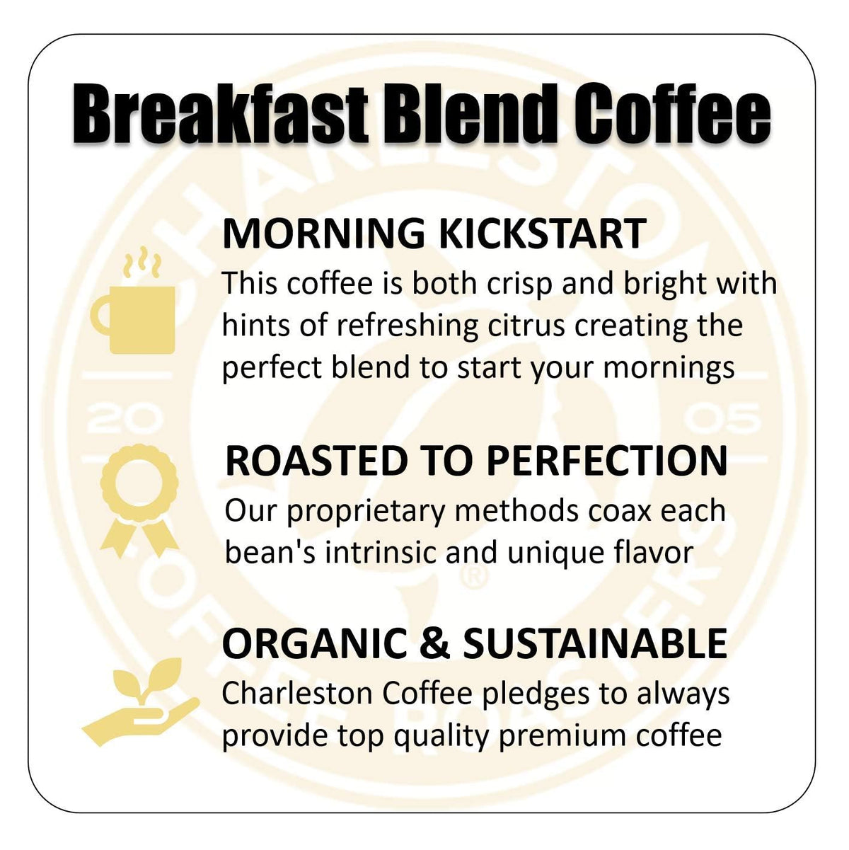 Charleston Coffee Roasters Breakfast Blend – Organic Whole Bean, 28oz, Medium Roast