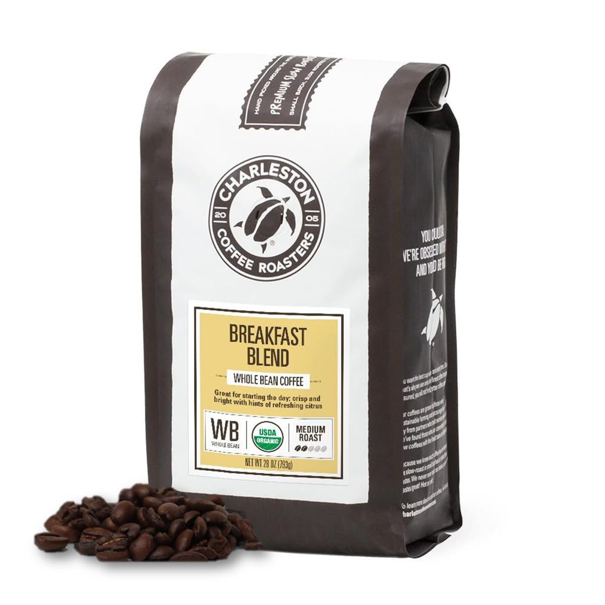 Charleston Coffee Roasters Breakfast Blend – Organic Whole Bean, 28oz, Medium Roast