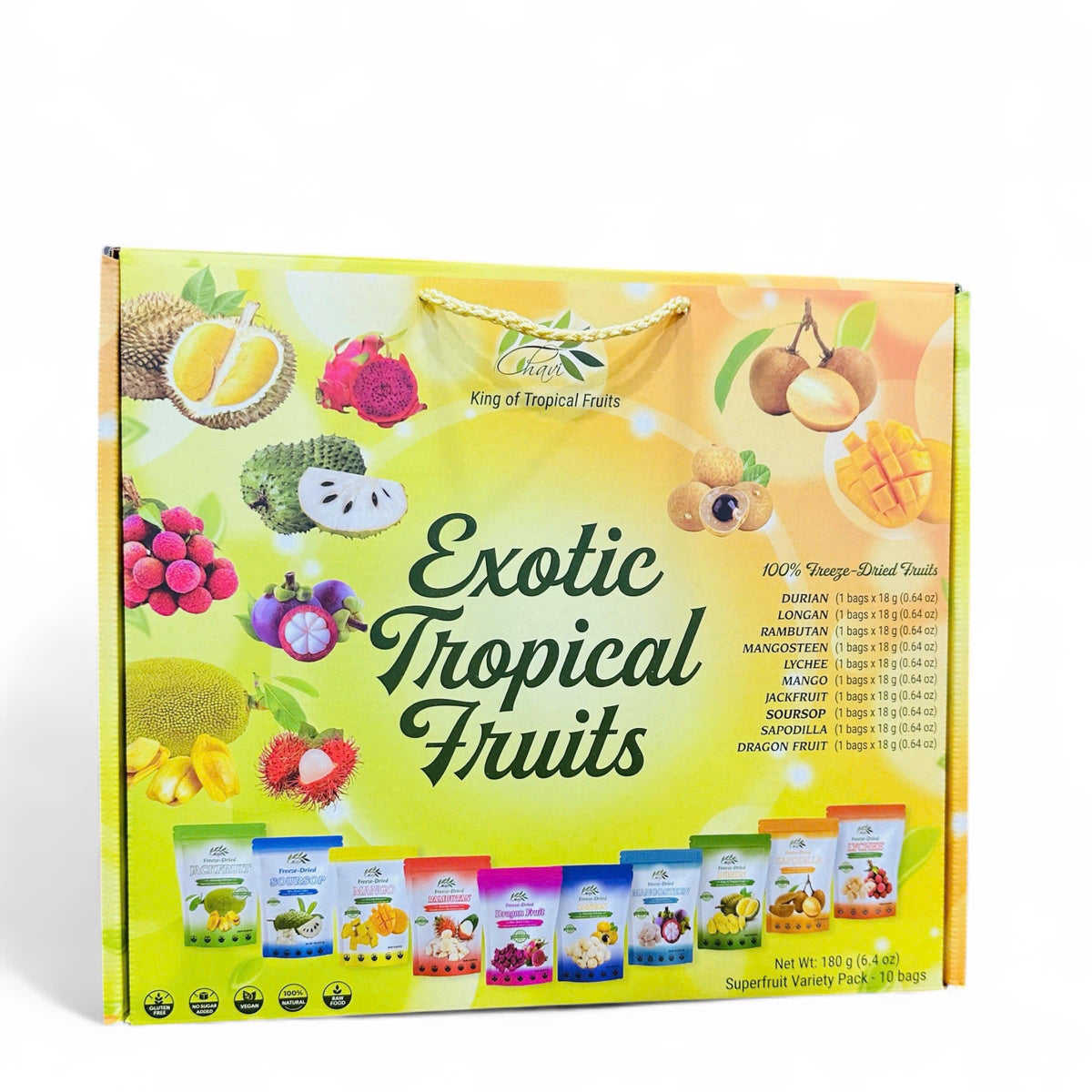 CHAVI Freeze-Dried Exotic Tropical Fruits Gift Box (Pack of 10) – No Additives, Non-GMO, Vegan, Gluten-Free | 180 g