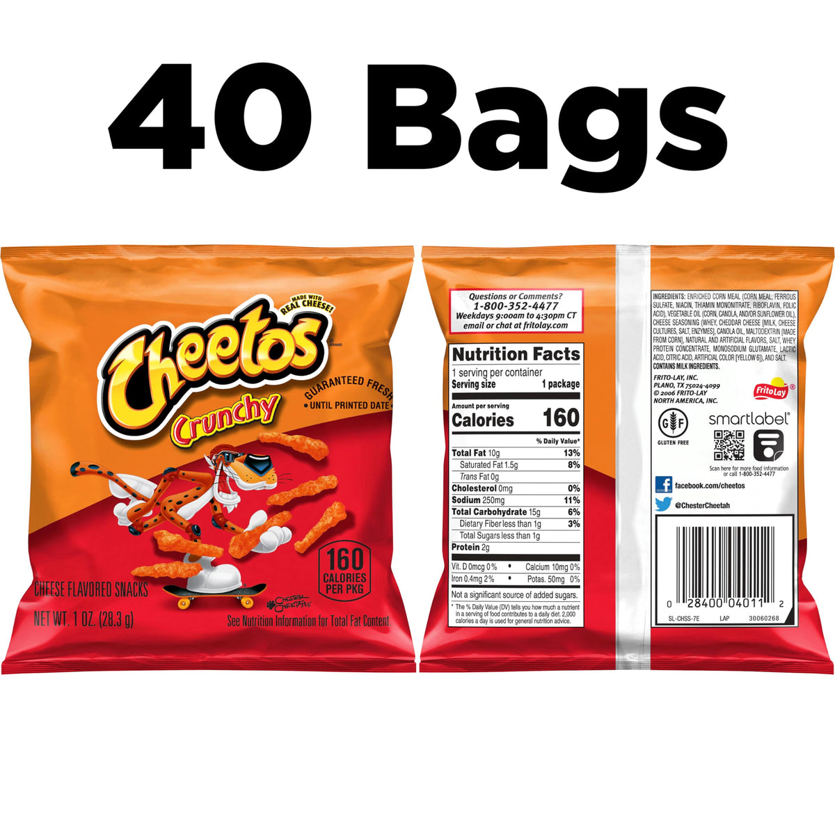Cheetos Crunchy Cheese Flavored Snacks — Gluten Free 1 oz Bags (40 Pack)