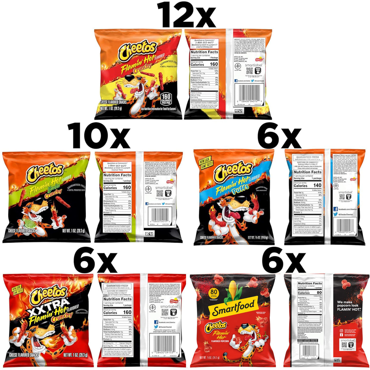 Cheetos Cheese Flavored Snacks Flamin' Hot Mix Variety Pack – 40 Single-Serve Bags