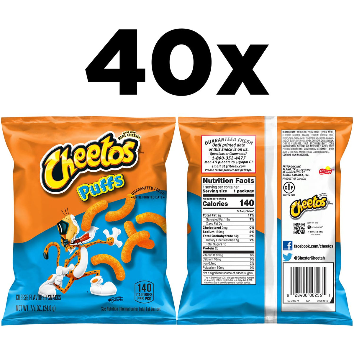 CHEETOS Cheese Flavored Snacks, Puffs – 0.875 oz Pack of 40