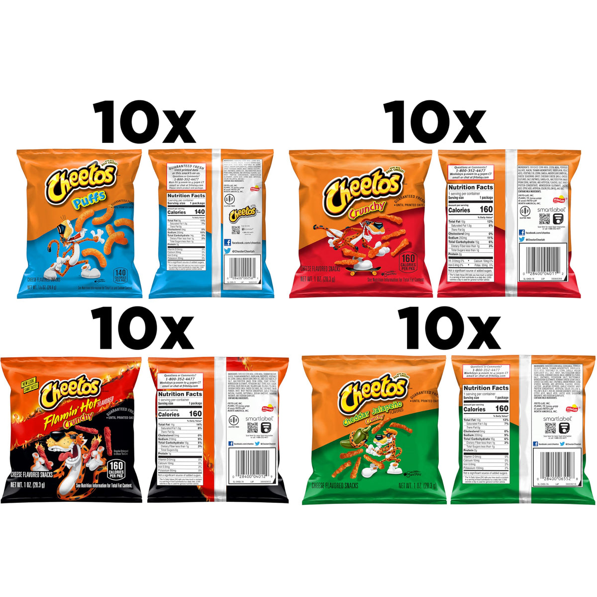 Cheetos Cheese Flavored Snacks Variety Pack – 40 Count (Crunchy, Flamin’ Hot, Jalapeño & Jumbo Puffs)
