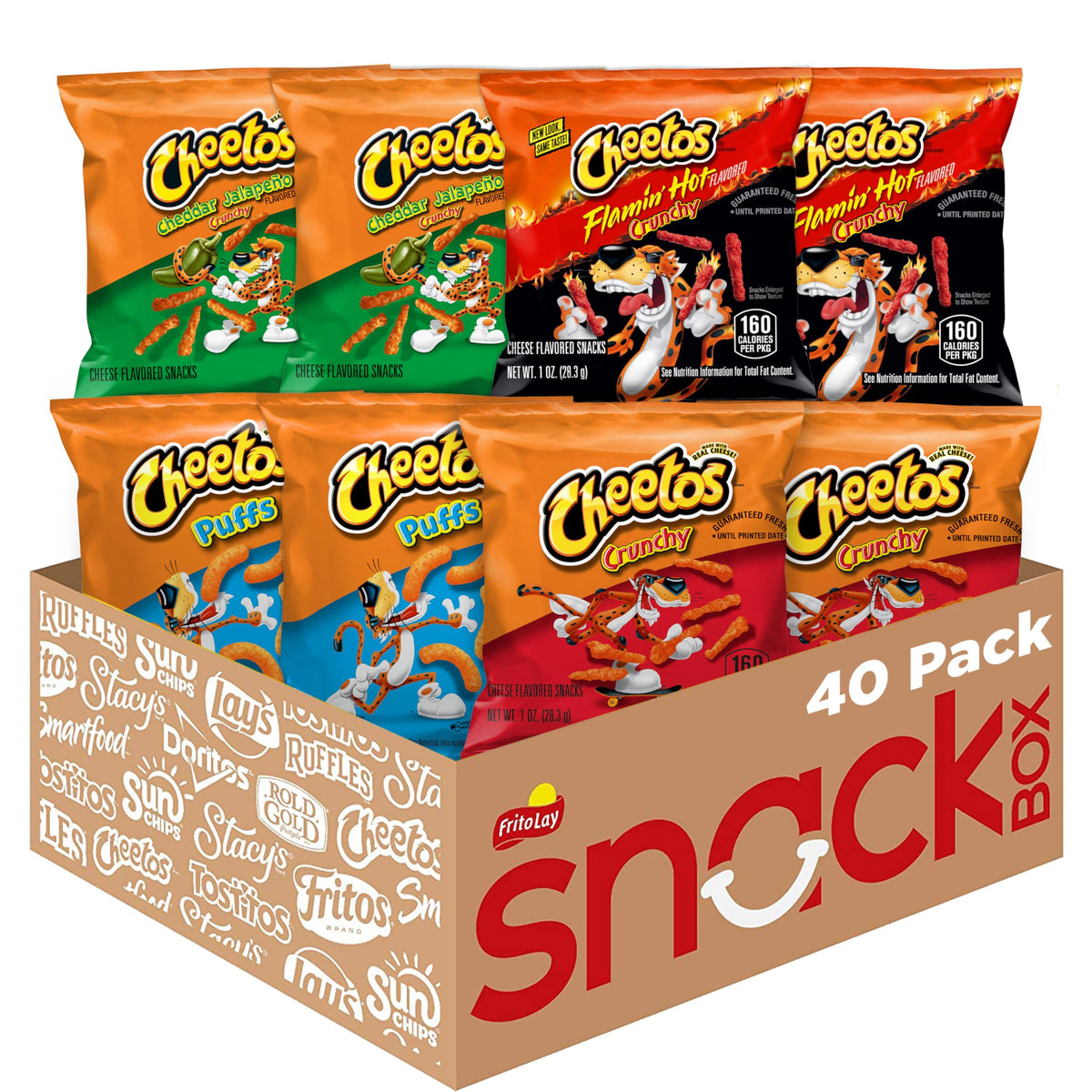 Cheetos Cheese Flavored Snacks Variety Pack – 40 Count (Crunchy, Flamin’ Hot, Jalapeño & Jumbo Puffs)