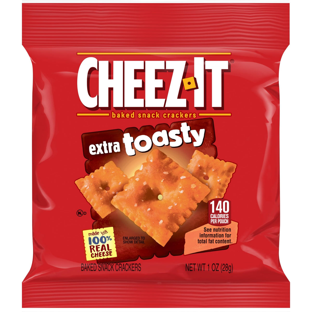 Cheez-It Extra Toasty Cheese Crackers – 40 Pouches, Single-Serve Baked Snack Crackers