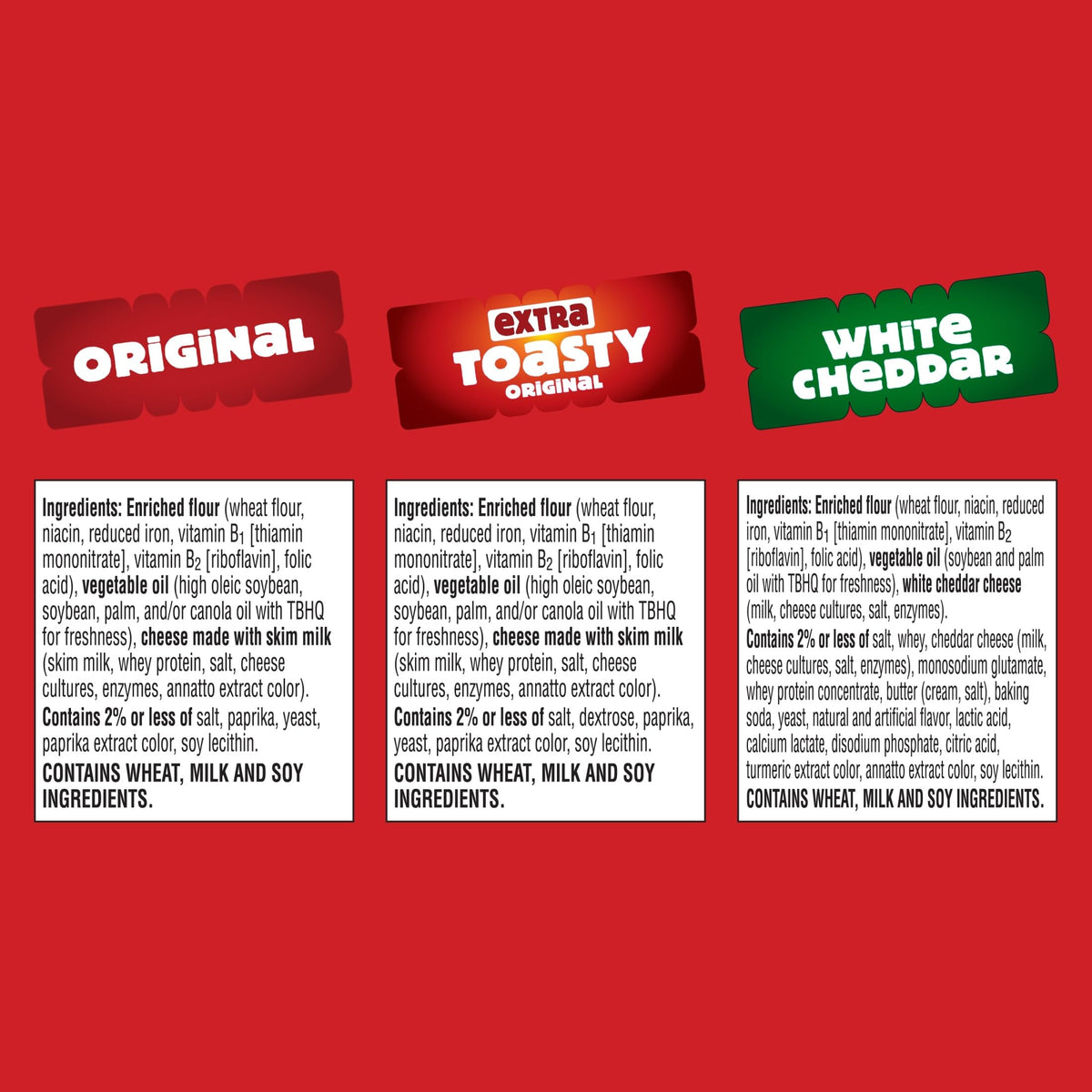 Cheez-It Cheese Crackers Variety Pack – Original, White Cheddar & Extra Toasty (3 Boxes) | Family Size