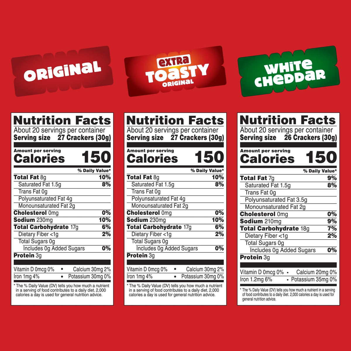 Cheez-It Cheese Crackers Variety Pack – Original, White Cheddar & Extra Toasty (3 Boxes) | Family Size