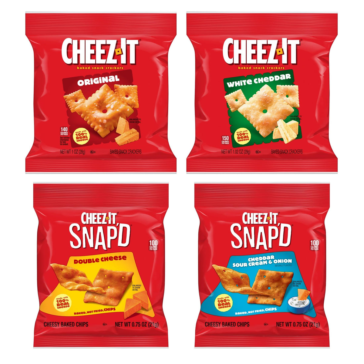 Cheez-It Cheese Crackers Variety Pack – 42 Packs (Original, White Cheddar, Snap'd, Sour Cream & Onion)