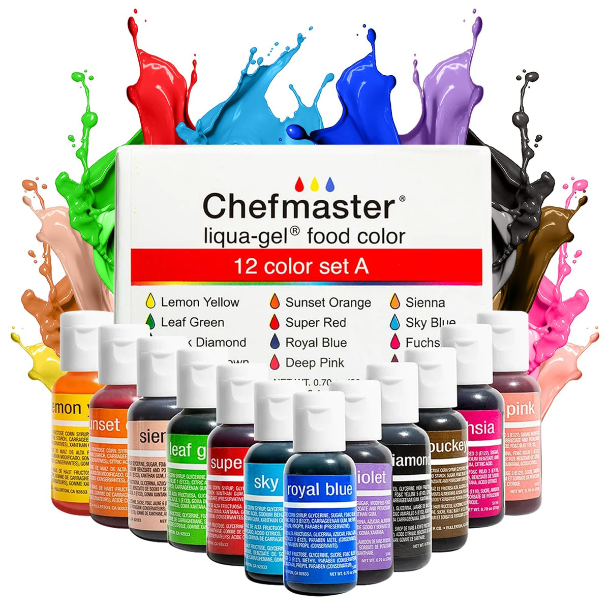 Chefmaster Liqua-Gel Food Coloring — Fade-Resistant, Vibrant 12-Pack, Easy-To-Blend Formula