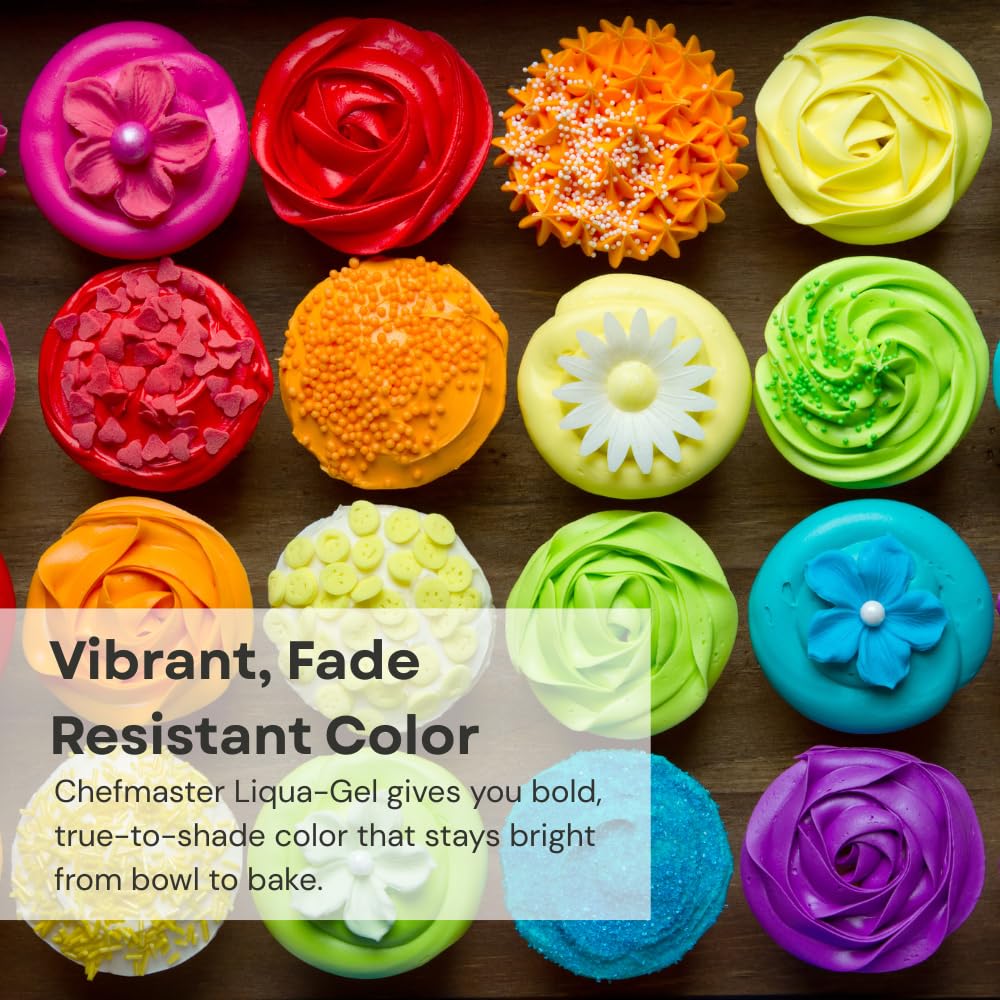 Chefmaster Liqua-Gel Food Coloring — Fade-Resistant, Vibrant 12-Pack, Easy-To-Blend Formula