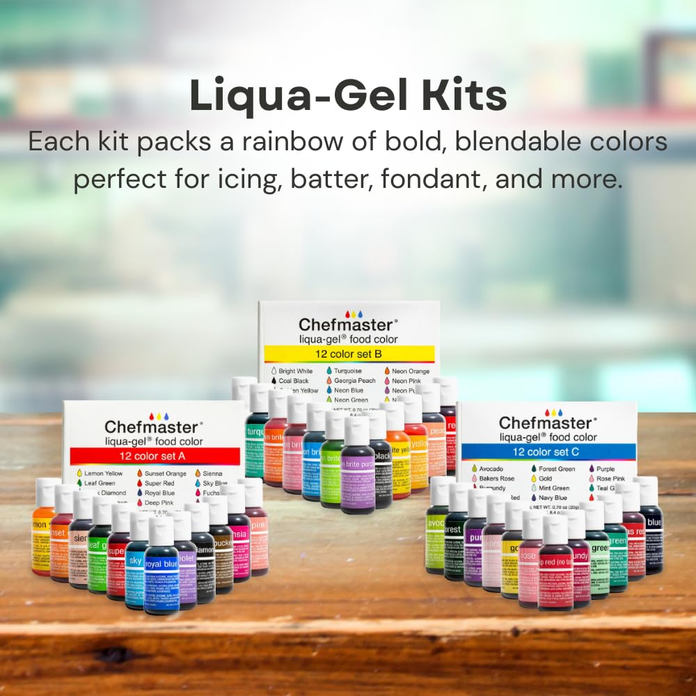 Chefmaster Liqua-Gel Food Coloring — Fade-Resistant, Vibrant 12-Pack, Easy-To-Blend Formula