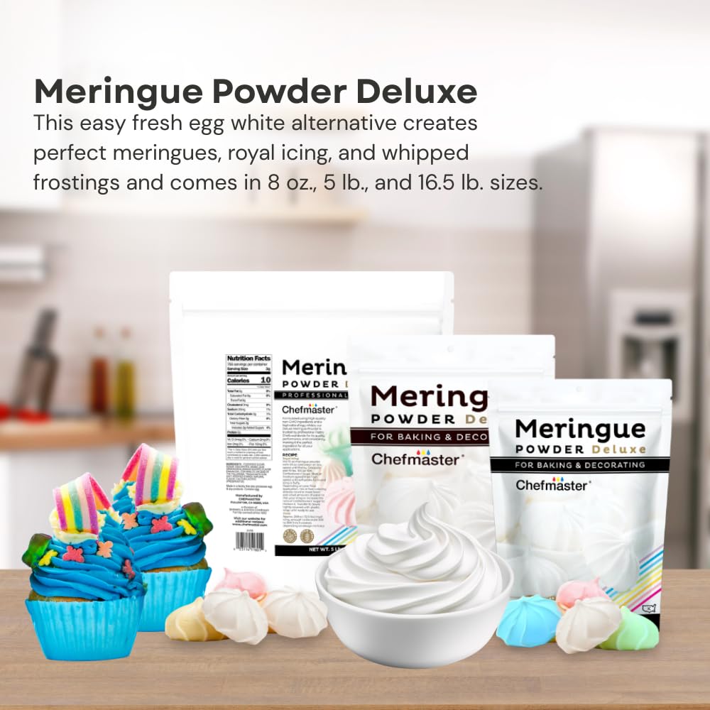 Chefmaster Meringue Powder Deluxe – Professional Egg White Substitute, Made in USA, 16 oz