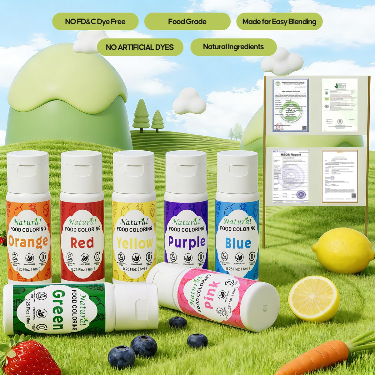 Cherrysea Natural Food Coloring Set 7x20ml — FD&C-Free Rainbow Dyes for Baking