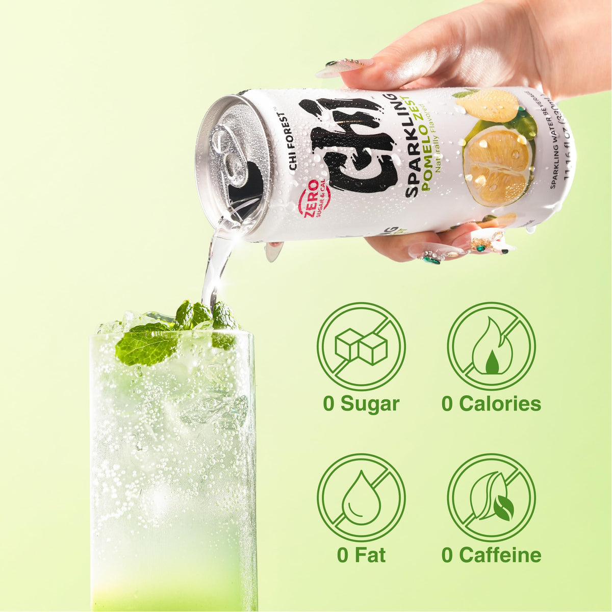 CHI FOREST Pomelo Sparkling Water - Zero Sugar, 11.16 oz Cans (Pack of 24)
