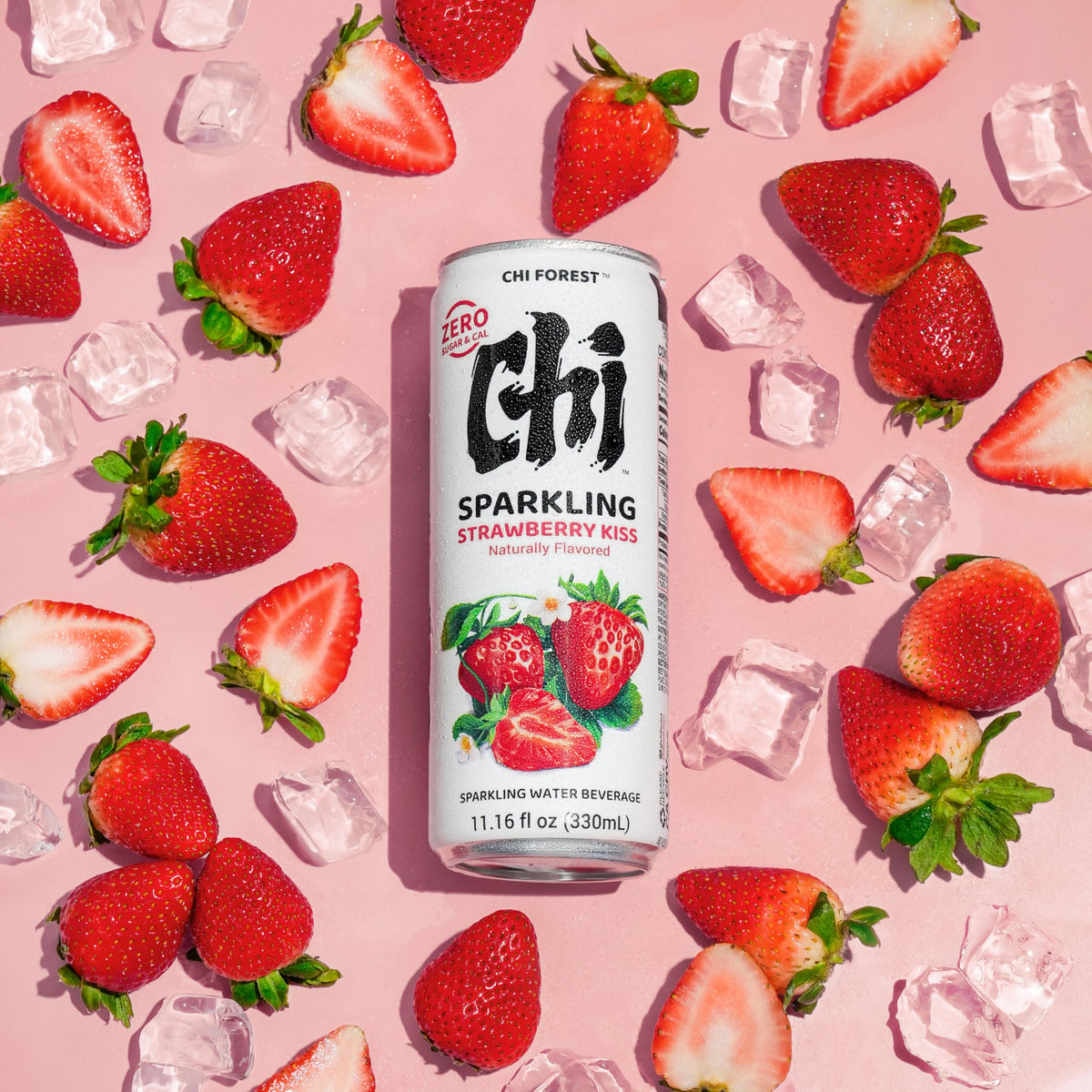 CHI FOREST Strawberry Sparkling Water — Seasonal Limited Flavor, Zero Sugar, 0 Cal, 11.16 oz Cans (Pack of 24)