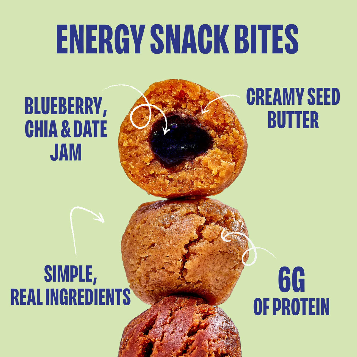 Chia Smash Blueberry & Cashew Butter Snack Bites – Gluten Free & Vegan Protein Balls | 8 Packs