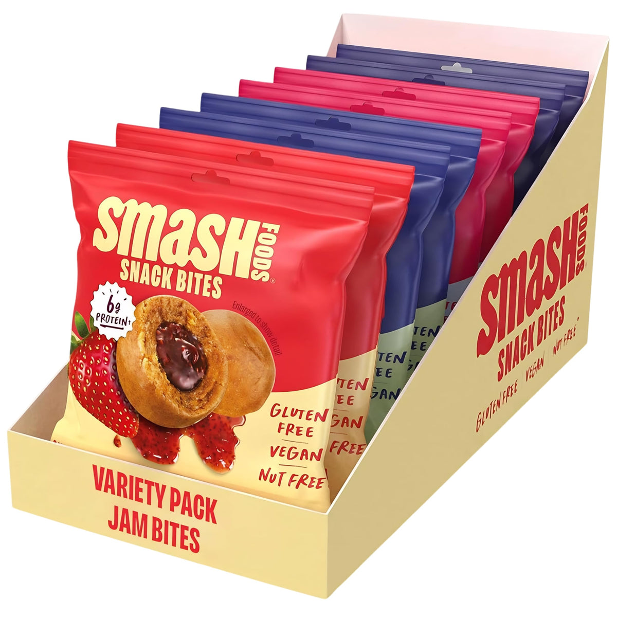 Chia Smash Smash Bites: Gluten-Free Vegan PB&J Protein Snack (8 Packs)