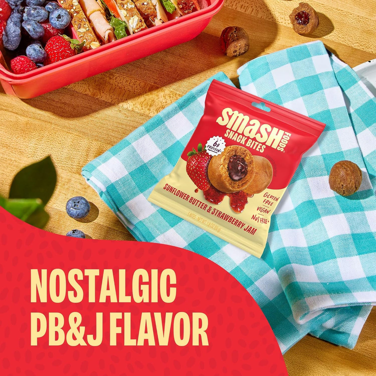 Chia Smash Smash Bites: Gluten-Free Vegan PB&J Protein Snack (8 Packs)