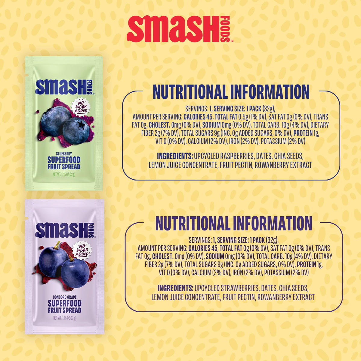 Chia Smash Smash Foods: Single-Serve Jam Packets | Variety 12-Pack | No Sugar Added, Keto & Vegan