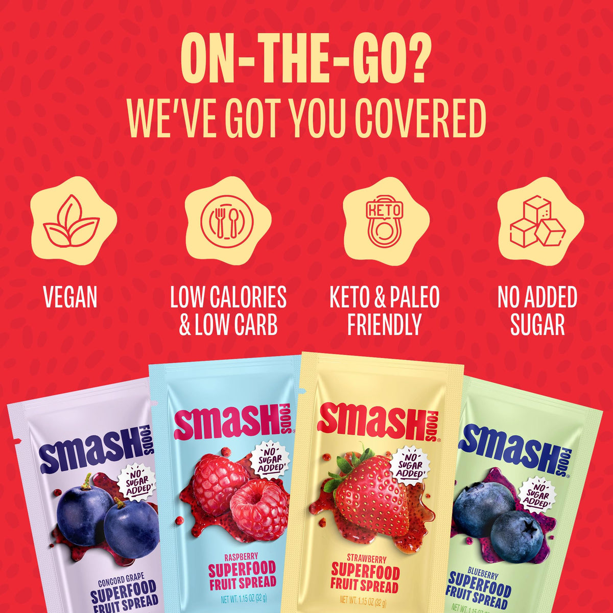 Chia Smash Smash Foods: Single-Serve Jam Packets | Variety 12-Pack | No Sugar Added, Keto & Vegan
